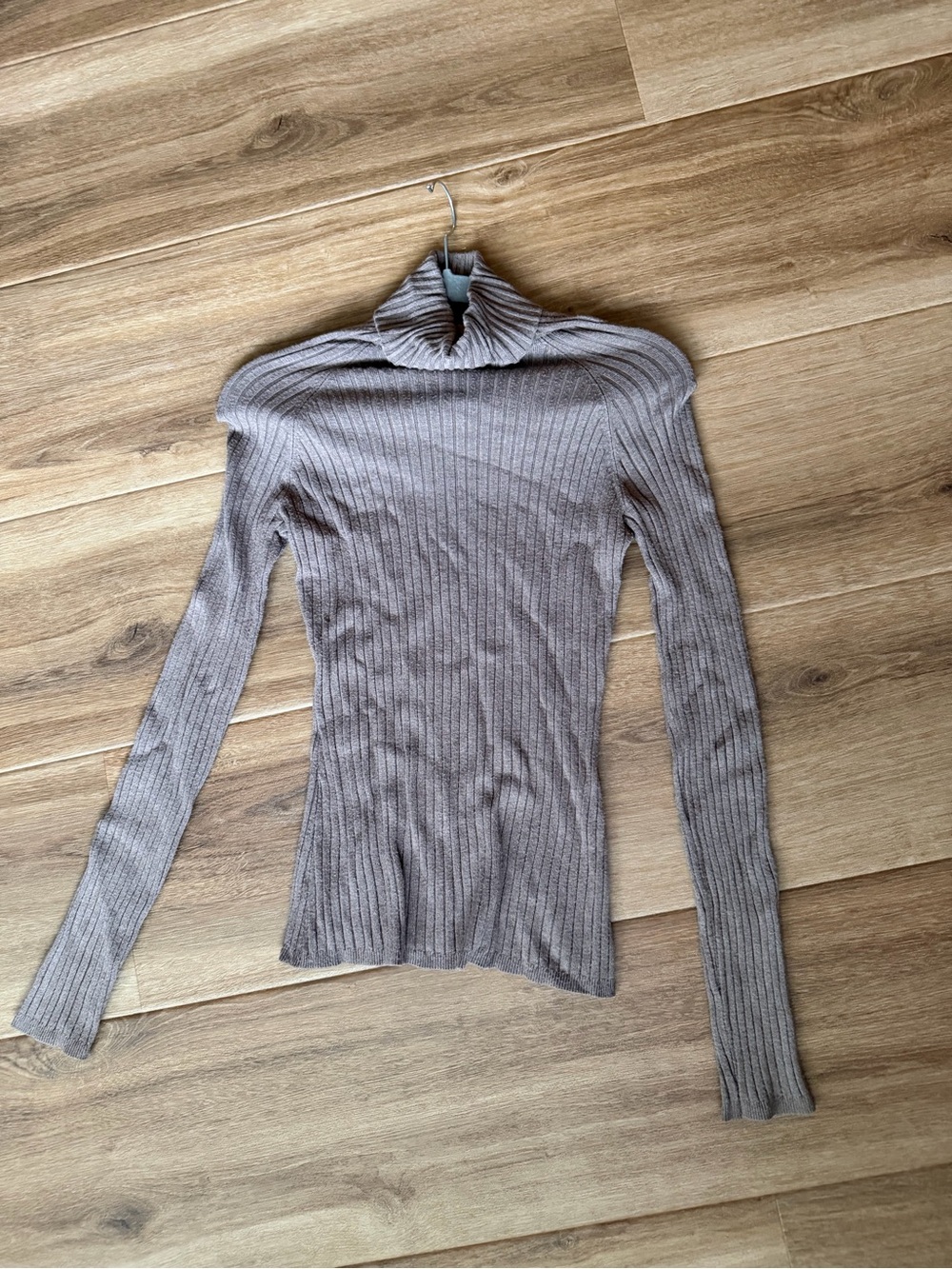 INC International Concepts Taupe Ribbed Turtleneck Long-Sleeve Top
